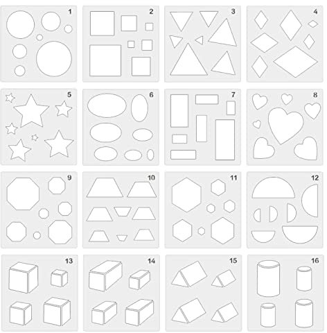 Wsdsgz 16 PCs Zeichnen Schablonenvorlagen Für Kinder Geometrische Formen Malvorlage Set Für Kinder Kinder Einfache Formzeichnung Zeichnung