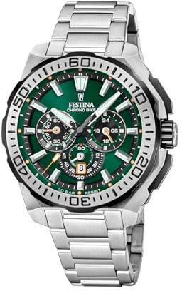 Festina Herrenuhr Analog aus Edelstahl 316l Silberfarben F20724/3 | Quarzwerk, Chronograph, Kalender, Widerstandsfähiges Mineralglas
