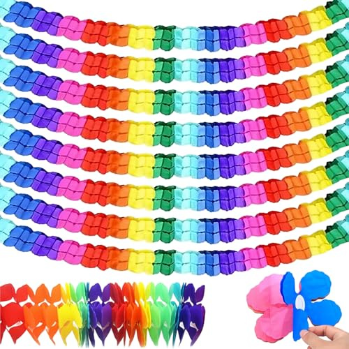 ChAusa 8 Pcs Colorful Four-Leaf Paper Garland Decorations 10 ft Reusable Streamers Hanging Paper Flowers Party Decorations for Birthday Wedding Home Decor