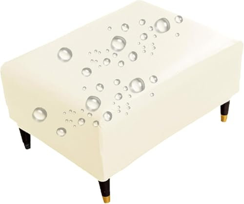 MSNCS Fußhocker Bezug Ottomane Rechteckigen Wasserdicht Schonbezug Hockerbezug Stretch PU Husse für Fußhocker Ottomanischer Hocker-Bezug Überzug Hocker Protector(Beige,L)