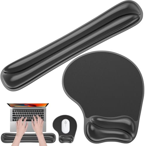 Laokiiy Gel Mouse pad & Keyboard Wrist Rest Set, Ergonomic Keyboard and Mousepad with Wrist Support, Keyboards Wrist Rest, Computer Keyboards Pad, Cooling Gel Black