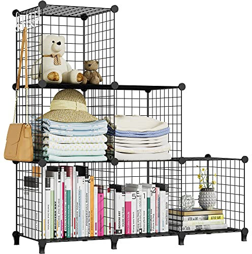 HOMIDEC 6 Cube Storage Unit, Multifunctional DIY Wire Storage shelf, Fence Wardrobe Closet Cabinet Bookcase Bookshelf Perfect for Office, Living Room, Kitchen, Bathroom, Black
