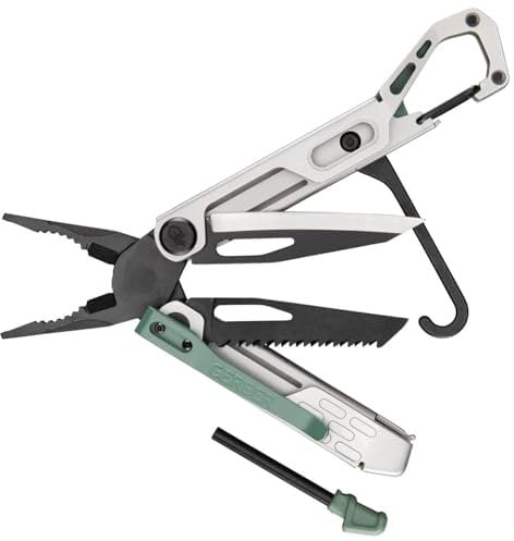 Gerber Multi-Tool mit 10 Funktionen, Stakeout Spark, Camping-Tool mit Frame-Lock Verriegelung, Zange, Feuerstarter, Karabiner u.v.m., Baltic Haze, 1070220