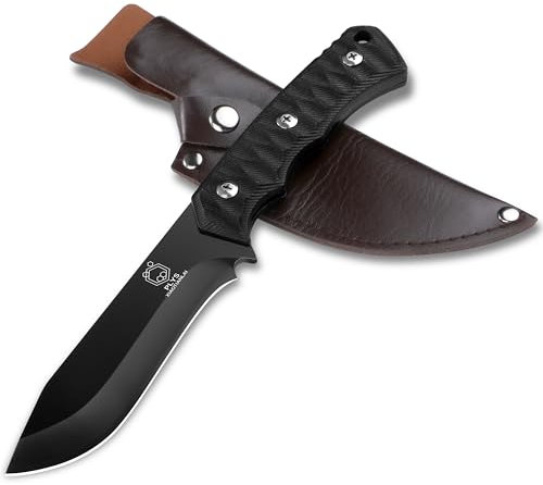 Plys Couteau de Survie Lame Noire Couteau de Chasse Bushcraft Couteaux Lame Fixe et Outils de Randonnée
