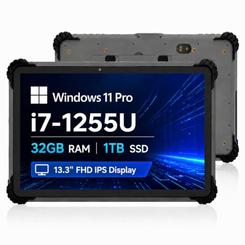 Breloom ST13-U Tablet resistente, 13.3 pollici con Windows 11 Pro Tablet Intel I7-1255U, 32GB+1TB, IP65 impermeabile, 4G LTE/GPS/BT5.2/WiFi 6, fotocamera da 13MP+5MP, batteria da 8000mAh (I7-1255U