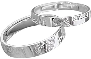 Dsnyu Partnerringe 925 Silber, Paarringe für Sie und Ihn Set Halbherz-Fingerabdruck Silber Schmuck Größe Verstellbar