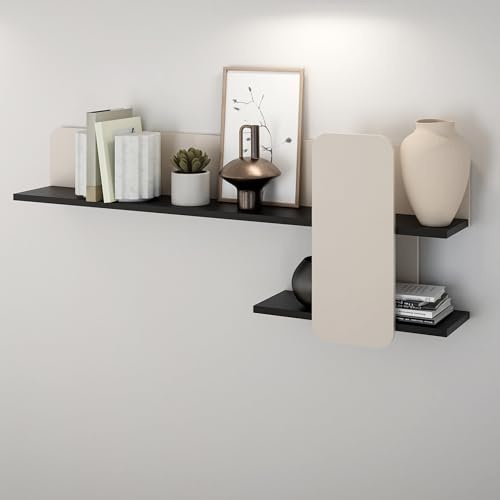Forte VODOL Wandregal 150, modernes Wandregal mit Ablagefach, Holzwerkstoff, Kaschmir|Beige, 150 cm breit x 60 cm hoch x 23,4 cm tief