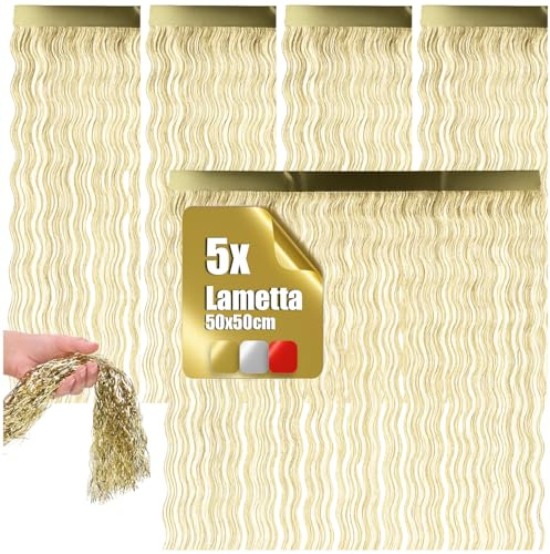 com-four® 5X Lametta, Goldfarbene Weihnachtsgirlande 50 cm | Glänzender Christbaumschmuck für Tannenbaum & Adventsdeko - Festliche Deko für Weihnachten
