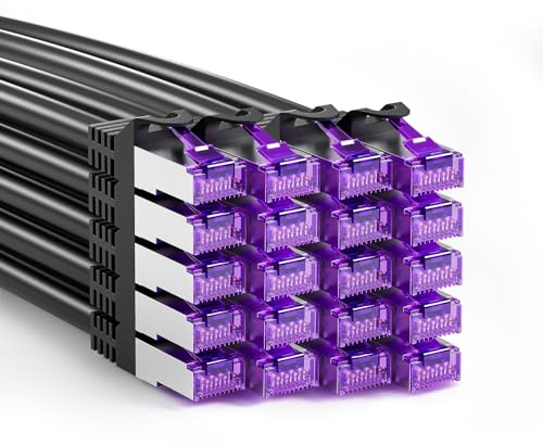 FGB 10 Gbps Patchkabel 0,5m x20, RJ45 Netzwerkkabel CAT 7 - Schwarz | SFTP PIMF Schirmung, Kupferkabel Ethernet Kabel 50cm, Netzwerkschrank-Organisation, DSL LAN Kabel Kurz CAT7 CAT6 CAT5