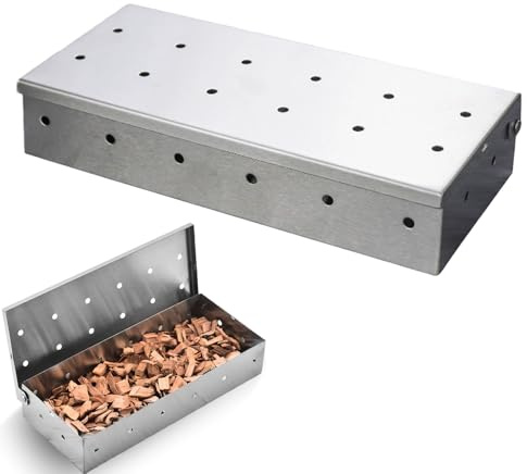 Behogan Räucherbox, 22x9.7x4.3cm Edelstahl Smokerbox für Gasgrill, Barbecue Wood Storage Box, Räucherkasten Grillzubehör, Smoke Box Grill für Elektrogrill oder Holzkohlegrill (Ohne BBQ Räucherchips)