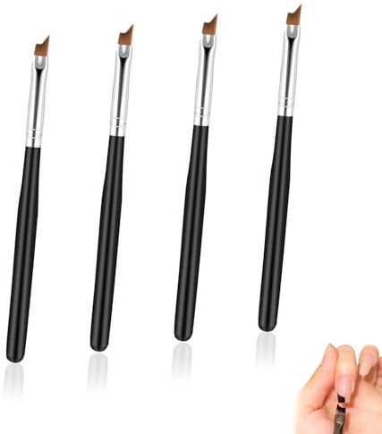 4PCS French Tip Brush,French Tips Nail Brush Oblique Thin Head Manicure Set | UV Gel Nails Drawing Pen Tool,Suitable for Daily Life Travel Nail-Salon Professional Accessories,Easy to Carry,Black Handle