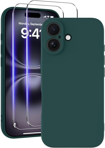 Qasyfanc Soft Silicone Case for iPhone 16, Darkgreen | Shockproof, Dust-proof, Full Camera Protection, Slim Soft Edge Cover with Anti-Scratch Microfiber Lining
