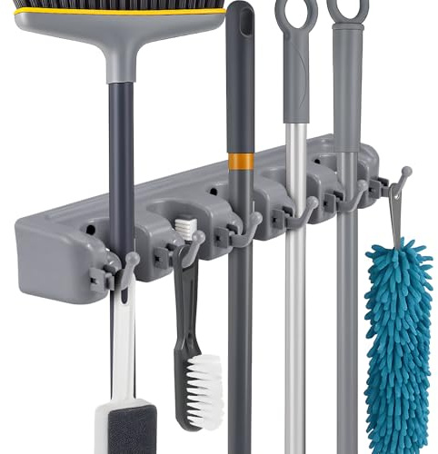BLUE BAZAAR 1 Pack 1 PCS Broom Mop Holder Wall Mounted Heavy Duty Broom | Storage Utility Room Storage Solutions for Broom Cupboard Kitchen Bathroom Garage and Garden Tool Organiser Dark Gray