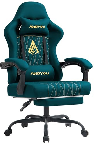 Andyou Chaise de Gamer Ergonomique, Chaise Gaming avec Soutien Lombaire Repose-Pieds, Fauteuil de Bureau réglable et pivotant capacité de Charge 150 kg, Cuir PU