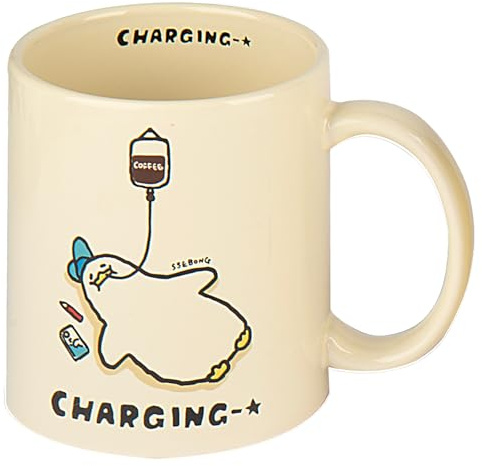 Funny Duck Mug - Cute Cream Colored, Ceramics Cup, 350ml Large Capacity, Dishwasher & Microwave Safe, Cheerful Duck Mug for Coffee Lovers (Duck- Charging- Ceramics Mug)