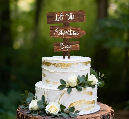 Just Married Tortendeko, Let the Adventure Begin Just Married Cake Topper, Justs Marrieds Torten Topper, Geeignet für Hochzeitstorten, Verlobungen Und Hochzeitstage