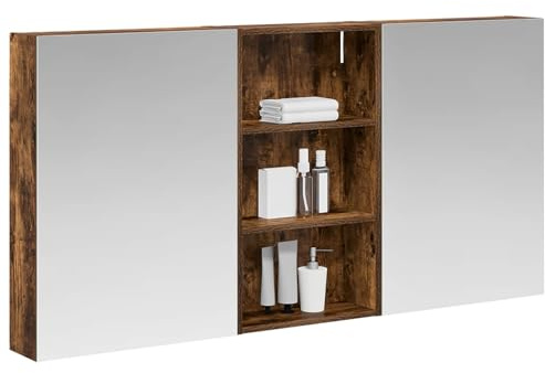 vidaXL Badezimmerschrank-Set 3 pcs 140 x 14,5 x 70 cm Holzwerkstoff, Badezimmer-Schrank, rechteckiger LED-Spiegel, moderner Wand-Organizer, praktischer Platzsparer