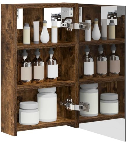 vidaXL Badezimmerspiegelschrank Geräucherte Eiche 30 x 10,5 x 50 cm, Moderner Spiegelschrank, rechteckig, Wandregal für Badezimmer, praktische Aufbewahrung