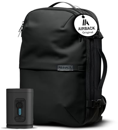 Airback Zaino Sottovuoto Viaggio con Pompa - 22-48L, Zaino Bagaglio a Mano con Sottovuoto per Cabina, Zaino Viaggio Leggero, Espandibile, Comodo e Resistente All'acqua, Nero