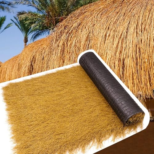 Rollo de paja artificial sintético resistente al fuego para techos de paja decorativa para jardín o valla, 1 x 2 m, para uso en exteriores