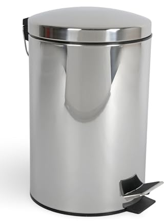 Treteimer Edelstahl 5 L Kosmetikeimer Badmülleimer Hochglanz Rund Softclose | mit Kunststoffeinsatz, Badezimmer, Küche, Pedaleimer, rostfrei, Abfalleimer, kompakt, modernes Design, langlebig