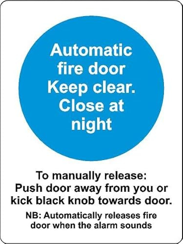 Automatic fire door keep clear equipment Safety sign - Self adhesive sticker 130mm x 100mm