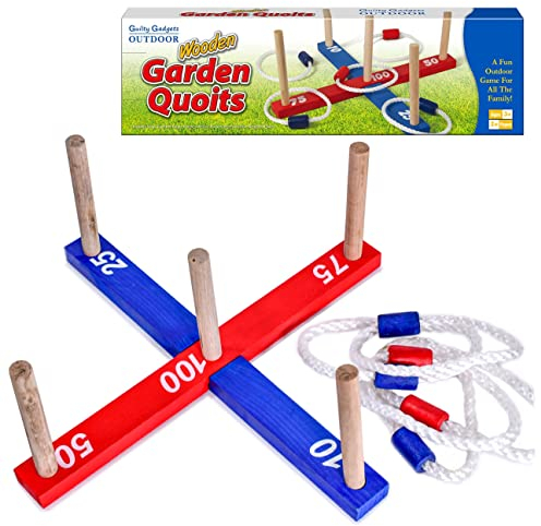 Guilty Gadgets GARDEN Age 6+ OUTDOOR ROPE QUOITS & WOODEN PEGS THROWING GAME Family Pegs And Rope Hoopla Game