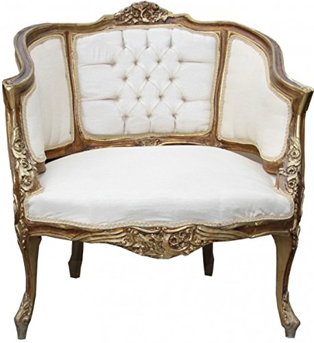 Casa Padrino Barock Salon Sessel Creme/Gold/Brown 75 x 63 x H. 90 cm - Cocktailsessel