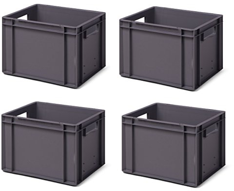 1a-TopStore 4 Stk. Transport-Stapelkasten TK427-0, grau, 400x300x270 mm, PP, 23 Liter, 40 kg, lebensmittelecht, made in Germany, Industriequalität