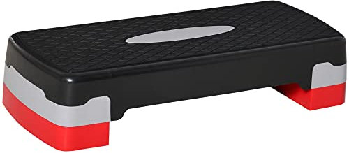 HOMCOM Step para Fitness Stepper Aeróbic Step de Aeróbic Antideslizante con Altura Regulable 2 Niveles de 10/15 cm Carga 150 kg para Ejercicio en Casa Gimnasio 68x29x15 cm Negro y Rojo