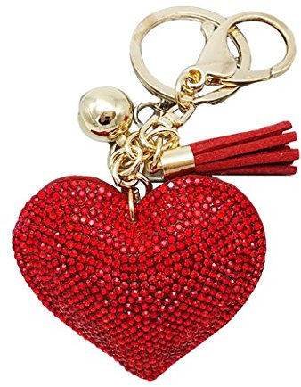 Porte-clés romantique avec pendentif en forme de cœur et strass (rouge)