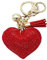Porte-clés romantique avec pendentif en forme de cœur et strass (rouge)
