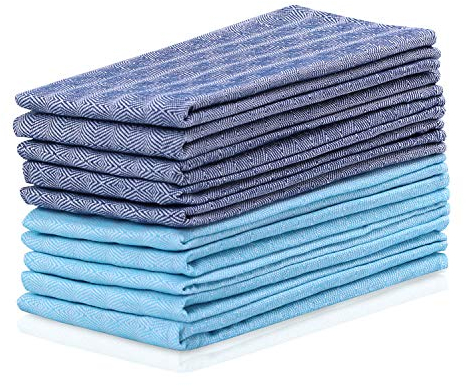 DecoKing Lot de 10 Serviettes de Cuisine 50x70 cm Bride 100% Coton Torchons à Vaisselle de Grande Qualité Turquoise Bleu Marine Louie