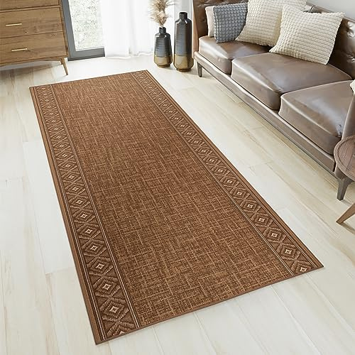 TAPISO Anti Rutsch Teppich Läufer rutschfest Brücke Meterware Modern Braun Hellbraun Oriental Vierecke Design Flur Küche Wohnzimmer 67 x 300 cm