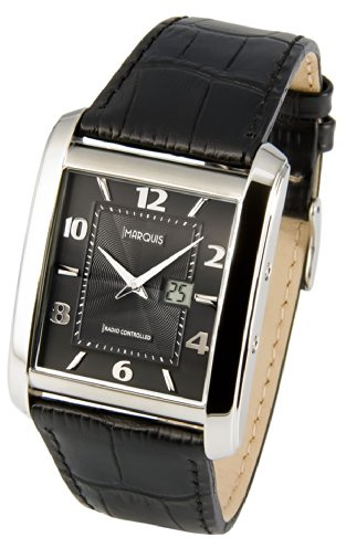 MARQUIS Herren Armbanduhr Funkuhr Lederarmband mit Edelstahlverschluss Edelstahlgehäuse Unisex