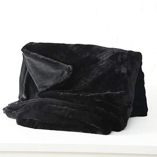mucplants Kunstfell Kuscheldecke, 150 x 200cm Wohndecke samtweiche Wohlfühldecke Tagesdecke Felldecke (Schwarz)
