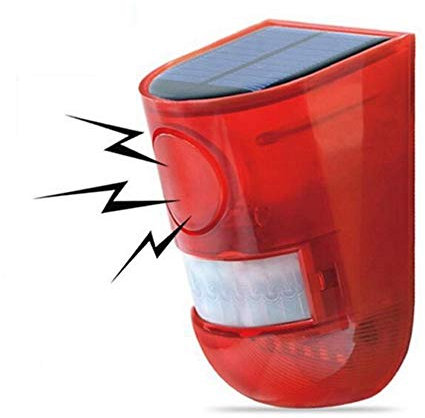 Aolyty Solar Motion Sensor Detector Siren Sound Alarm LED Warning Strobe Flashing Red Light Security Outdoor Waterproof Device Keep Animal Away for Home Warehouse Farm (Red Lampshade)