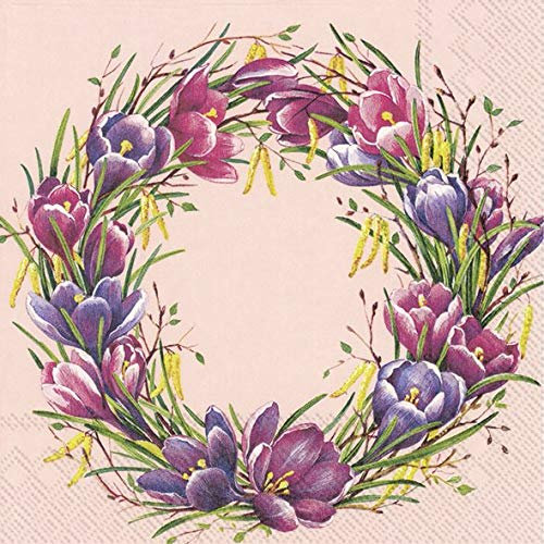 IHR - 3-lagige bedruckte Papierservietten – 20 Stück, Lunch-Größe 33 cm x 33 cm – Frühlingskreis helle Rose