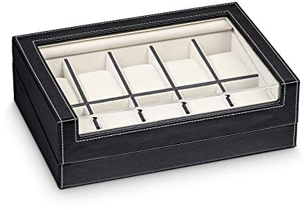 Hermann Jäckle Uhrenbox Brackenheim für 10 Uhren Lederimitat Uhrenkasten schwarz mit Klappdeckel