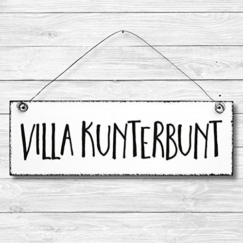 Villa Kunterbunt - Dekoschild Türschild Wandschild Holz Deko Schild 10x30cm Holzdeko Holzbild Deko Schild Geschenk Mitbringsel Geburtstag