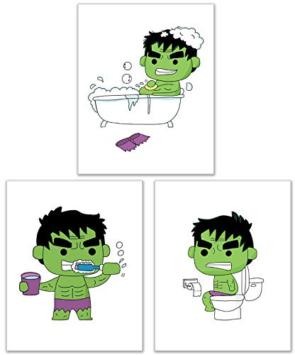 Hulk Badezimmer-Fotos, Set mit 3 Posterdrucken (20,3 x 25,4 cm)