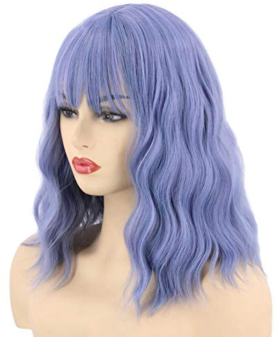 Topcosplay Damen Perücke Halb Schwarz und Halb Grau Lang Gewellt Locken Natürlich Perücke für Kostümparty Halloween Karneval (Blau Lila)