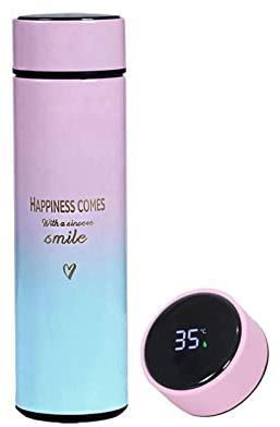 Botella de agua LED inteligente Termo de vacío de acero inoxidable con doble pared aislada al vacío con temperatura de visualización inteligente (rosa y azul cielo)