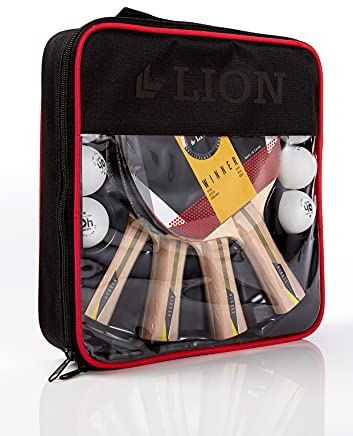 LION Tischtennis 4 Player Winner Set | mit 8 Tischtennisbälle |für Einsteiger bis zu 4 Spieler | mit robuster Aufbewahrungstasche