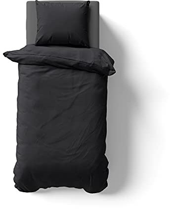 Müskaan Renforcé Bettwäsche 135x200 cm Baumwolle, Schwarz – Bettbezug Set 2 teilig mit Kissenbezug 80x80, 100% Baumwolle Atmungsaktiv, Deckenbezug mit Reißverschluss, Bettwäsche Allergiker geeignet