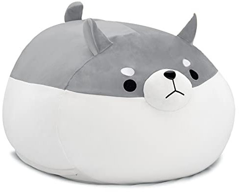 cuebear Stuffed Animal Storage Bean Bag Chair Cover for Kids Grey Shiba Inu Dog Bean Bag Chair for Girls Large Size Toy Organizer Cover Only without Filling