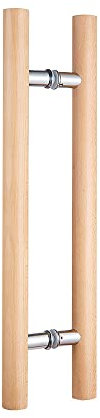 Glass Door Handle 304 Solid Connector,Wood Handle for Sauna Room,Push Pull Door Handle Beech Wood Door Pull,Front Door Handle (Length 16inches, Wood Color(Straight Connector))…