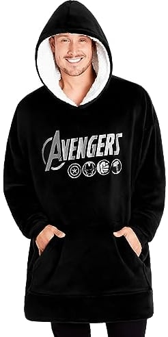 Marvel Avengers Übergroße Herren Hoodie Decke mit Ärmeln - Stitch Oversized Kapuzenpullover Fleece Tragbare Decken für Teenager - Geschenke für Fans (Schwarz Avengers)