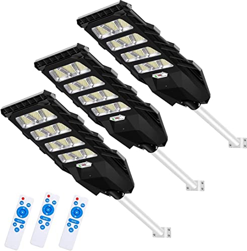 LEDMO 3 Pièces 400W Réverbère Solaire Extérieur, Projecteur LED Solaire Haut Lumens à énergie Solaire Crépuscule à l'aube Pour Parking, Cour, Garage et Jardin.