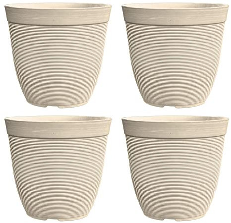 simpa Rustic Ridge Plastic Planter Pots - BEIGE, Set of 4 Pots - 28cm (H) x 30cm Diameter